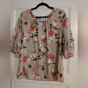 PerSeption Concept Floral Beige and Pink Blouse